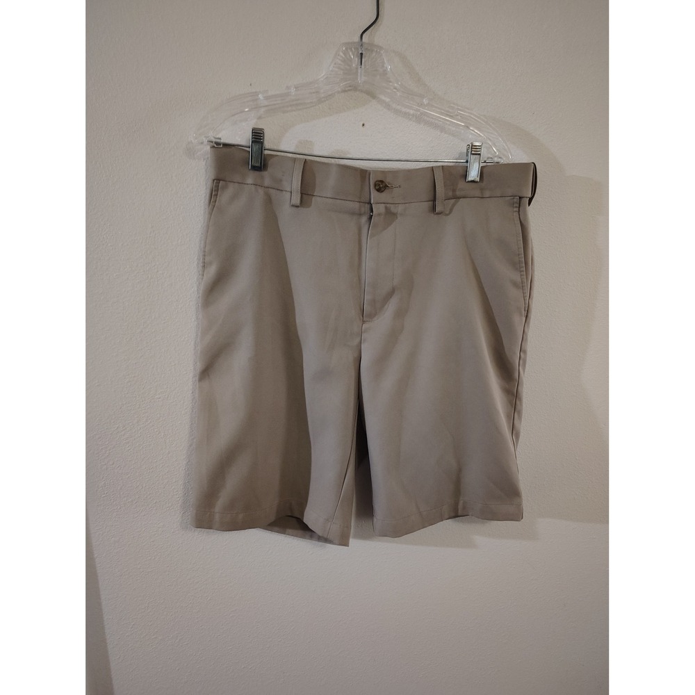 Haggar Cool 18 Pro Mens Khaki Tan Flat Front Performance Golf Shorts‎ Size 34